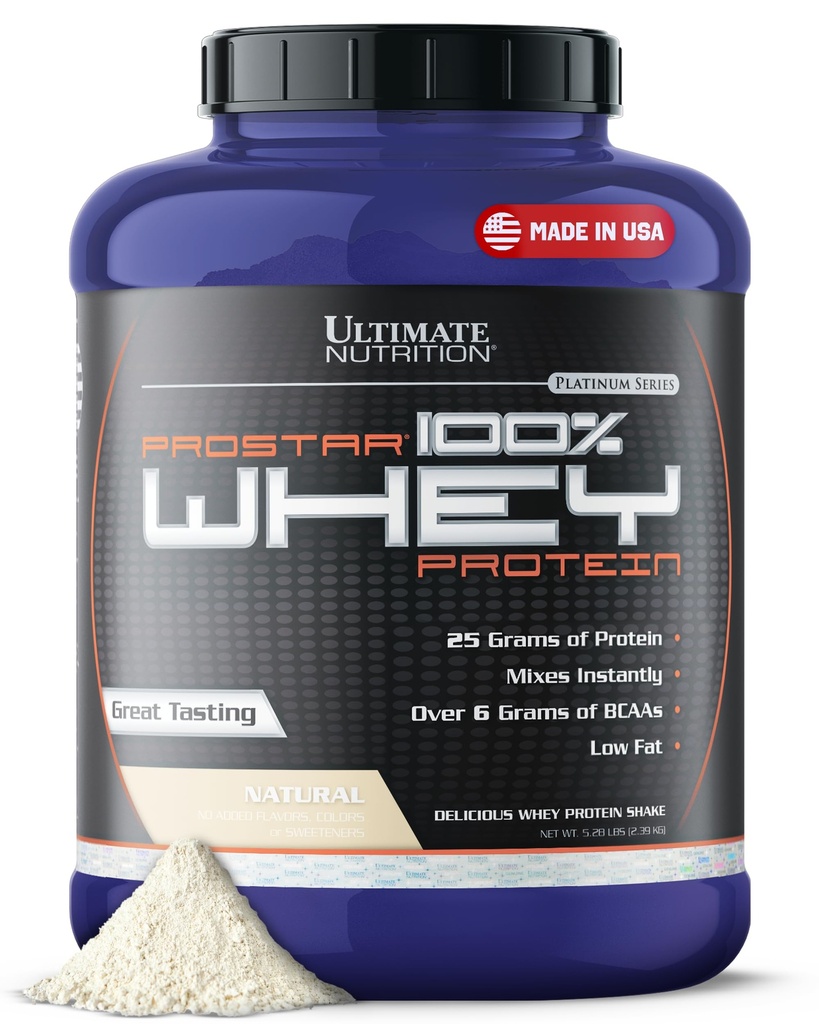 궁극적 인 영양 Prostar Whey Protein Powder Isolate, Natural - 낮은 Carb, 근육 이익 및 회복을위한 높은 단백질 분말 Shake - 낮은 나트륨, 낮은 Fat & Keto Friendly - 5.28 lbs Tub