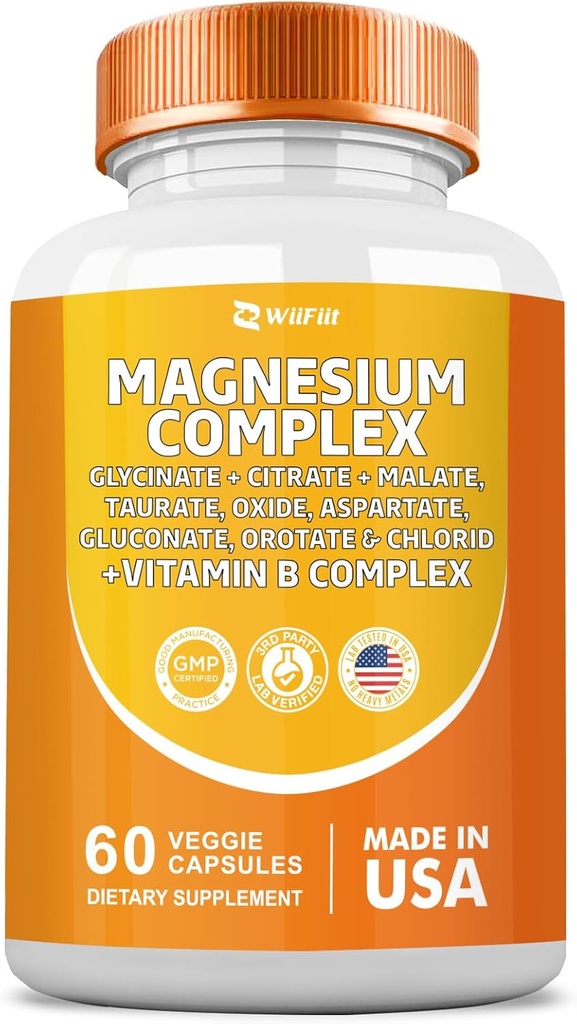 마그네슘 복잡한 보충교재, Clycinate 141mg 산화물 228mg malate 58.5mg 구연산염 Orotate Glycina Taurate 염화물 Aspartate Gluconate 비타민 B를 가진 62.4mg, 무기물은 60의 캡슐을 보충합니다