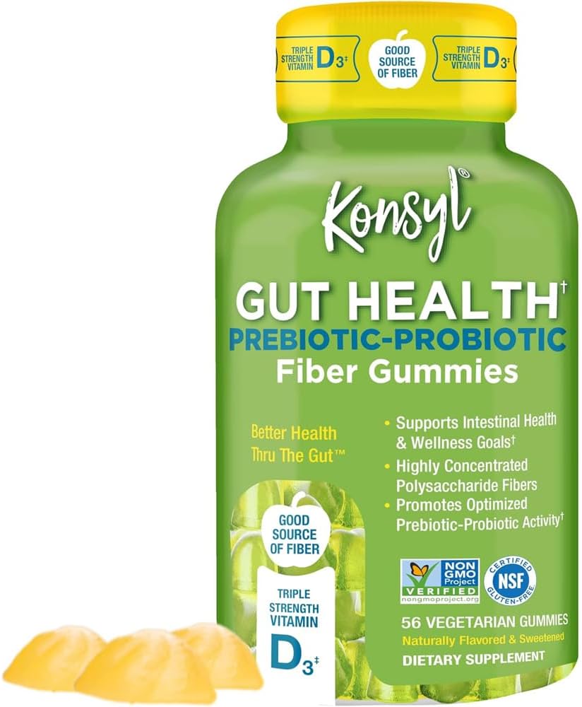 Konsyl Gut 건강 Prebiotic - Probiotic 섬유 Gummies - 지원 Digestive Health+ - 성인 56 조사를 위한 채식 섬유 보충교재 Gummies