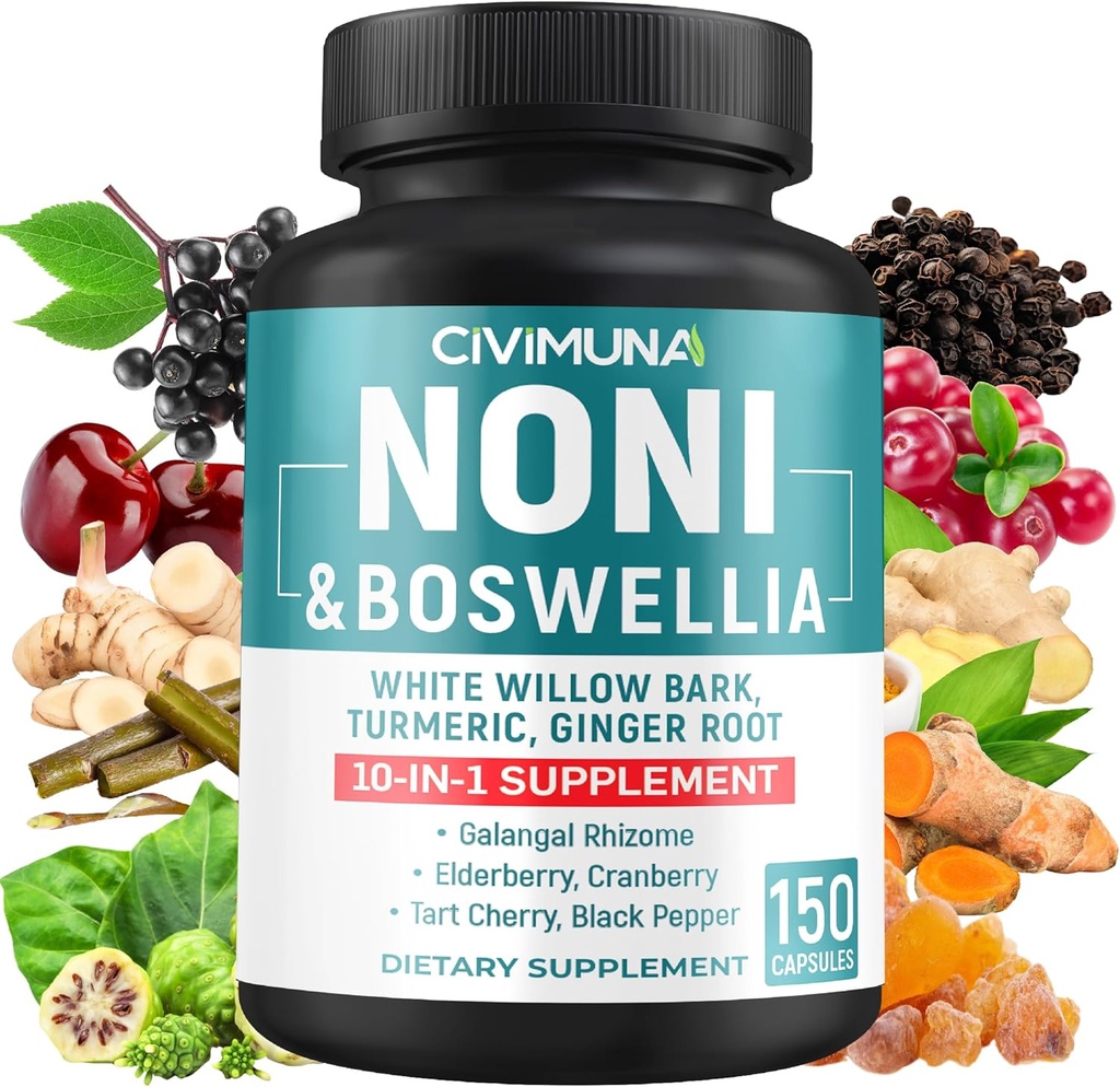 Noni, Boswellia, 백색 Willow Bark 및 더 많은 것을 가진 Noni 추출물 캡슐 - 5 달 공급을 위한 150의 캡슐
