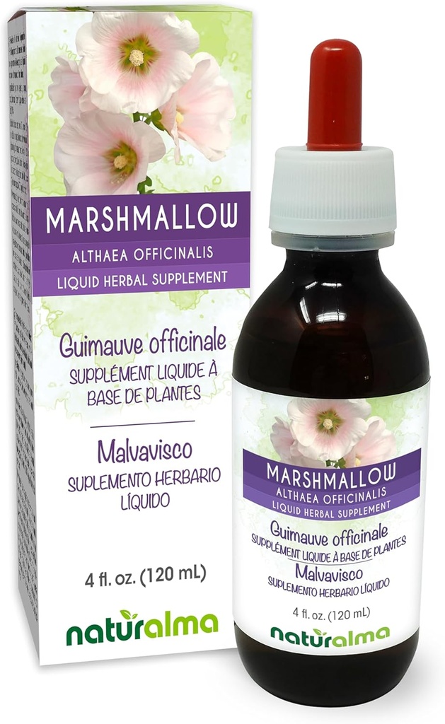 Naturalma Marshmallow (Althaea officinalis) 뿌리 알코올 - 무료 Tincture - 드롭 4 fl oz 액체 추출물 - 초본 보충 - Vegan
