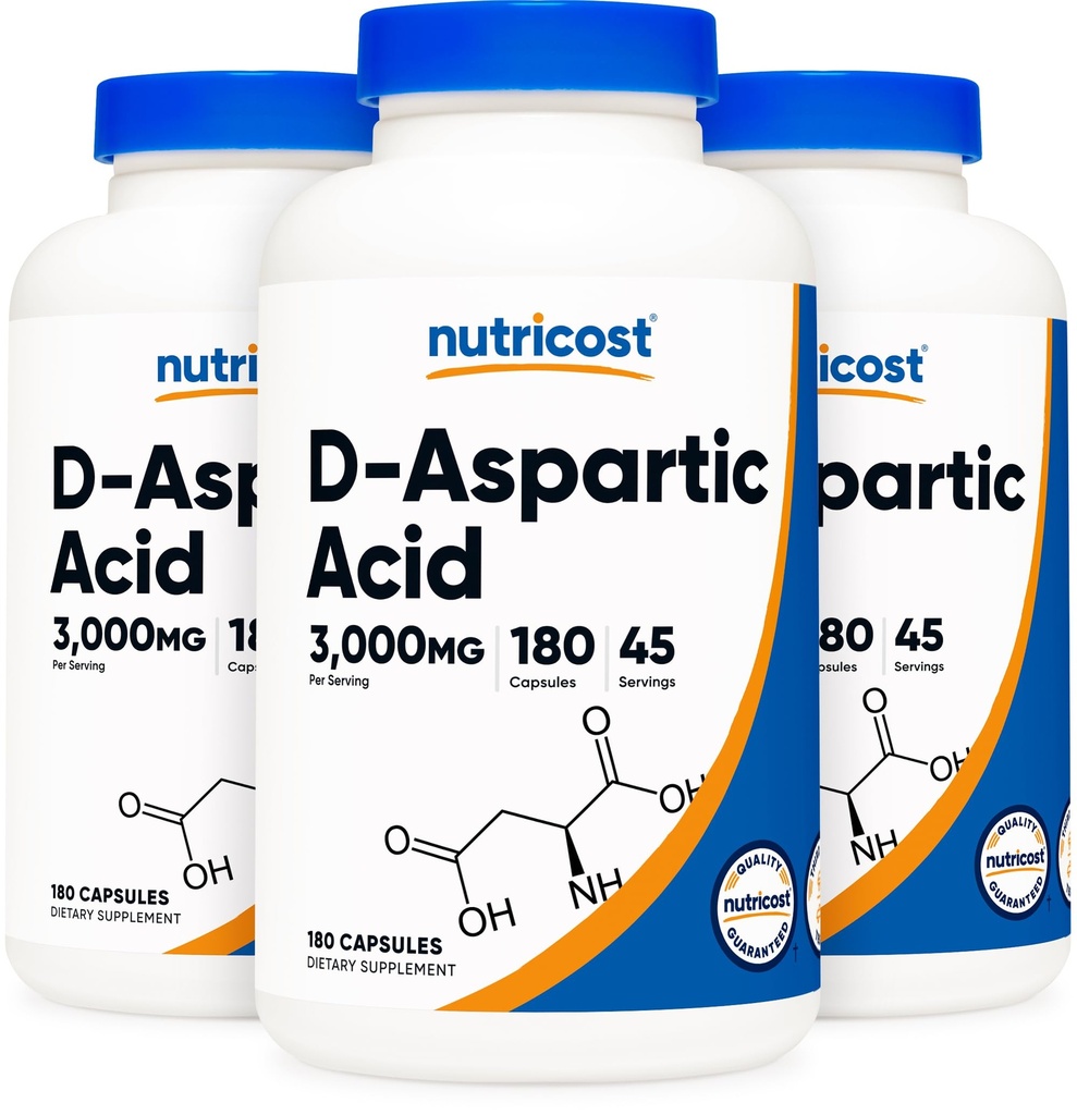 Nutricost D-Aspartic 산성 캡슐 (180 모자) (3 병)