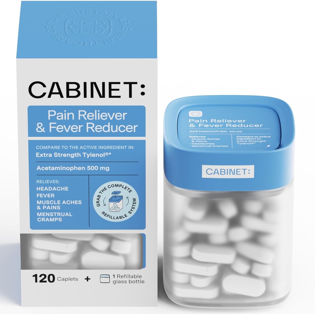 내각: 두통 기복을 위한 500mg Acetaminophen, Toothaches, Sore 목, 및 Fever 흡진기는, 1개의 보충물 약 단지, 120의 정제 (시작 장비)를 포함합니다
