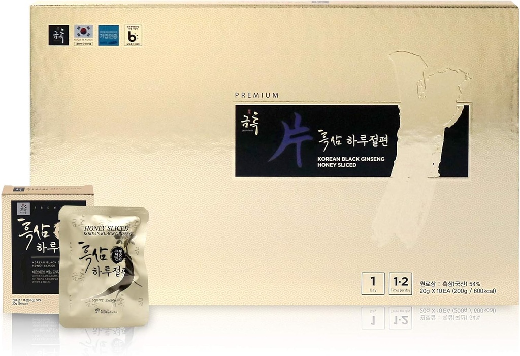 GeumHeuk Korean Black Honey Ginseng Root Sliced 20g X 10 Pack (200g) - 프리미엄 품질 Ginseng Boost Immunity 및 향상된 면역력, 정신적 성능, 체력, 에너지