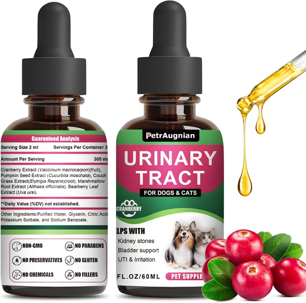 Cat & Dog Urinary Tract Infection 치료 Drops with Cranberry & Natural UTI Medicine - Bladder+Kidney - 최고의 예방 Incontinence & Bladder Stones - 보충 건강 관리 비타민
