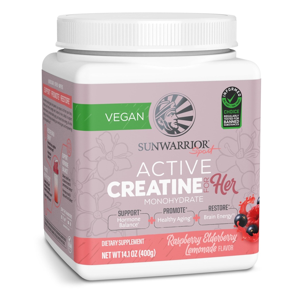 여성 Monohydrate 분말을 위한 Sunwarrior Creatine Micronized 전 운동 회복 보충교재 지원 근육 건물 힘 훈련 Cognition | Vegan와 쉽게 50 서빙, 라즈베리 Lemonade를 혼합