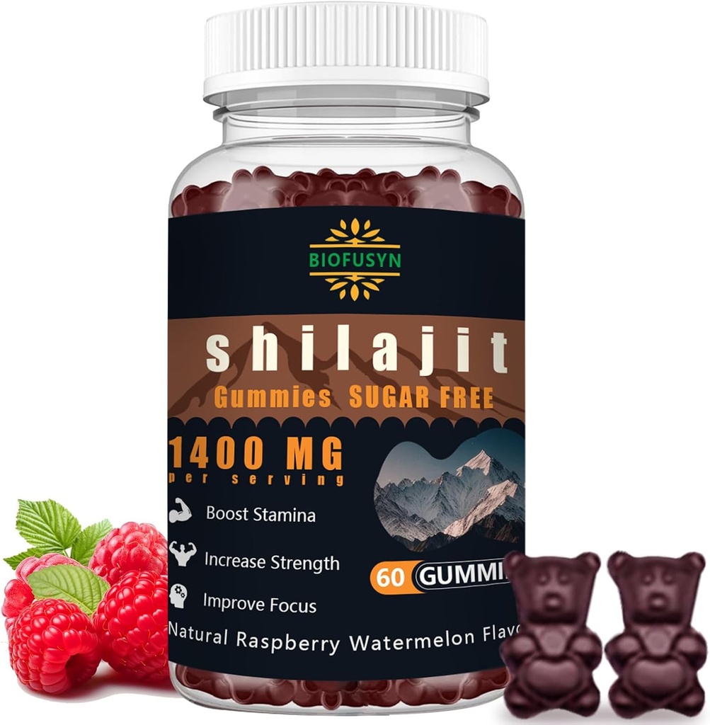 남자 & 여자를 위한 Shilajit Gummies - 1400mg의 무기물 & Fulvic 산, 에너지, 뇌, 면역 부스트, 라즈베리 수박 풍미에서 높은 순수한 Himalayan 보충교재