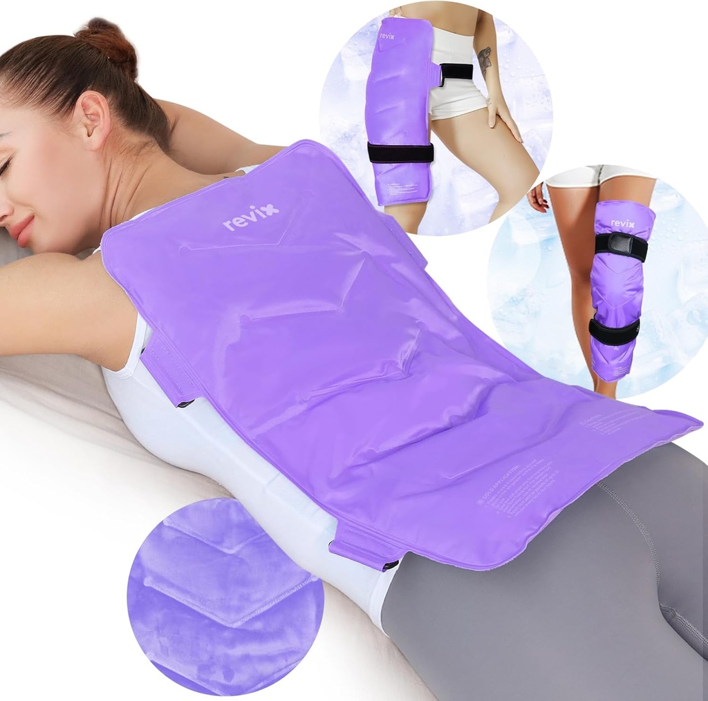 REVIX Extra-Large Back Ice Pack, 재사용 가능한 젤 콜드 압축 랩 풀 백 릴리프, 근육 통증, 피로, 복구, 및 근육에 이상적입니다 – 조절 가능한 스트랩, 보라색