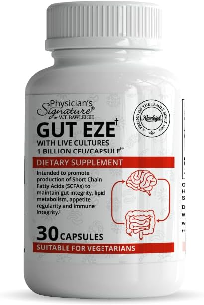 Rawleigh Gut Eze : 30 캡슐, 남성 및 여성을위한 매일 채식 Probiotic, 1 억 CFU / 모자, Microbiome 기반, SCFA 생산 + Gut, Digestive, Immunity, Appetite & Lipid 지원, 비 GMO