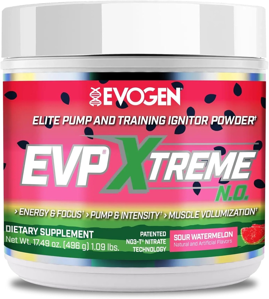 Evogen EVP Xtreme NO - 남성 및 여성을위한 사전 운동 분말 | Beta Alanine, Creatine 및 Caffeine for Energy & Pump로 무료 운동 | Sour Watermelon | 40 인분
