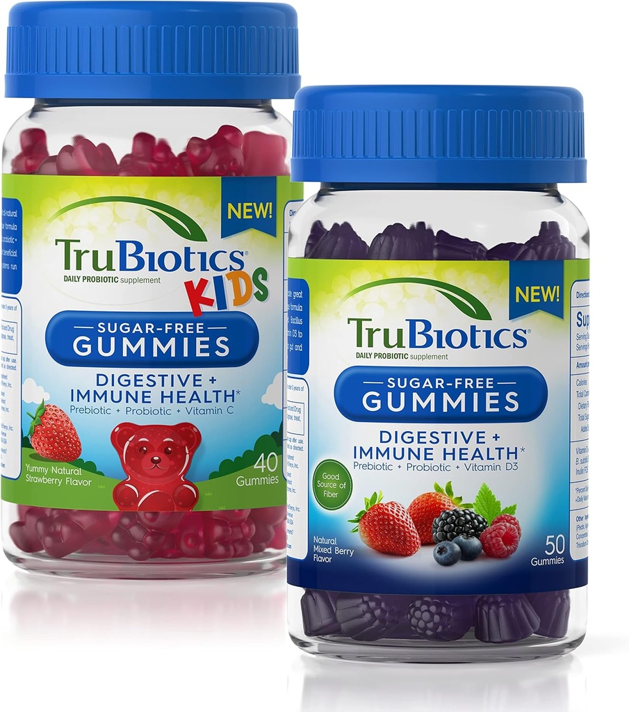 TruBiotics Sugar-Free Gummies for Digestive + 성인 및 어린이 뭉치를위한 면역력