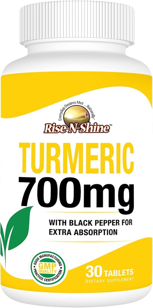 Rise-N-Shine Black Pepper와 Turmeric Curcumin의 700 mg - 피부와 관절 지원을위한 초본 보충 교재 - 30 일 공급