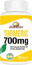 Rise-N-Shine Black Pepper와 Turmeric Curcumin의 700 mg - 피부와 관절 지원을위한 초본 보충 교재 - 30 일 공급