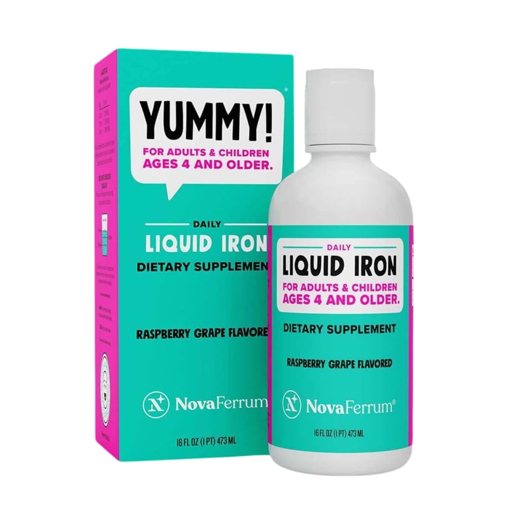 NovaFerrum Yummy 16 Fl Oz | 4세의 액체 철 보충 | 철/Tbsp의 18mg | 글루텐 무료 | 설탕 무료 | 라즈베리 포도