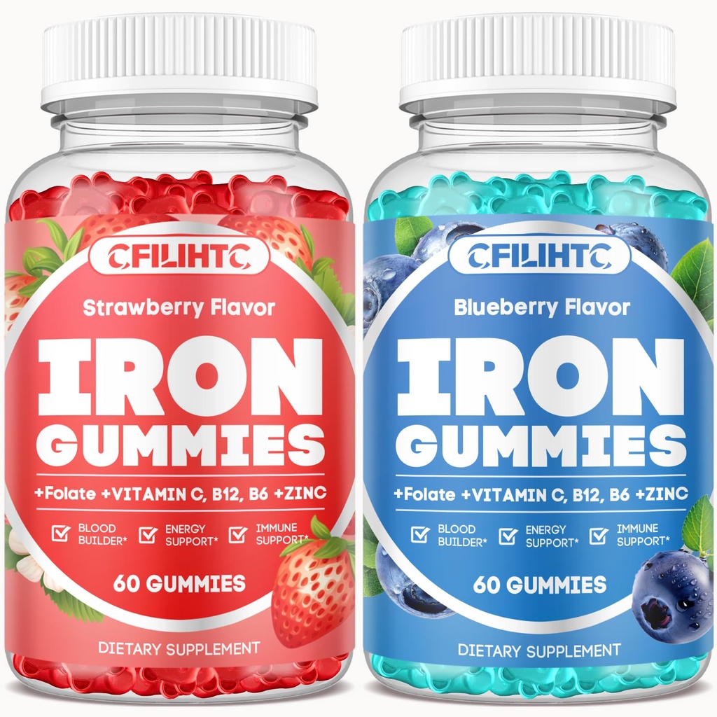 성인 & 아이 철 보충교재 딸기 블루베리 풍미를 위한 2 팩 철 Gummies
