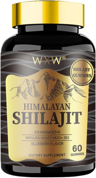 WXW Himalayan Shilajit Gummies, 60 카운트, 블루 베리 맛, 교육 회복 후 지원, 면역 체계, 소화, 마음 & 기억, 건강한 심장,인지 능력 (1 병, 금 Shilajit)
