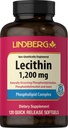 Lindberg Lecithin 1200mg 보충교재 | 남자와 여자를 위해 | 120 Softgel 캡슐 | Phospholipid Complex | Non-GMO, 글루텐 무료