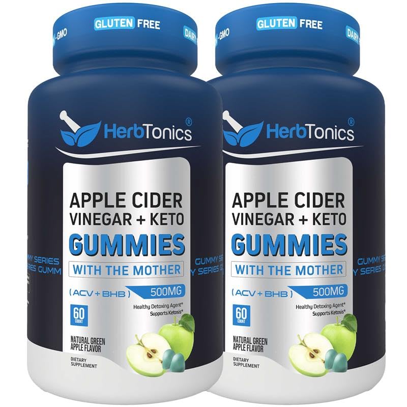 Herbtonics Keto Apple Cider Vinegar Gummies - 소화 및 해독 지원 - 케토 지원을위한 설탕 무료 BHB 고급 공식 - 어머니가있는 Raw ACV - 120 Vegan ACV Gummies