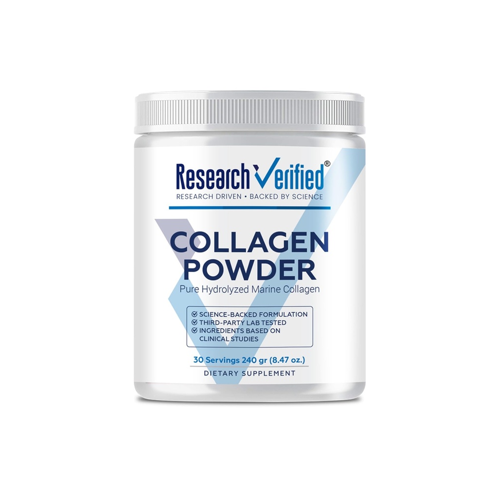 연구 Verified® Collagen 파우더 - Hydrolyzed Marine Collagen - Unflavored - 피부 수분과 탄력성, 근육 회복, 비 GMO - 용기 당 30 Scoops - 1 개월 공급