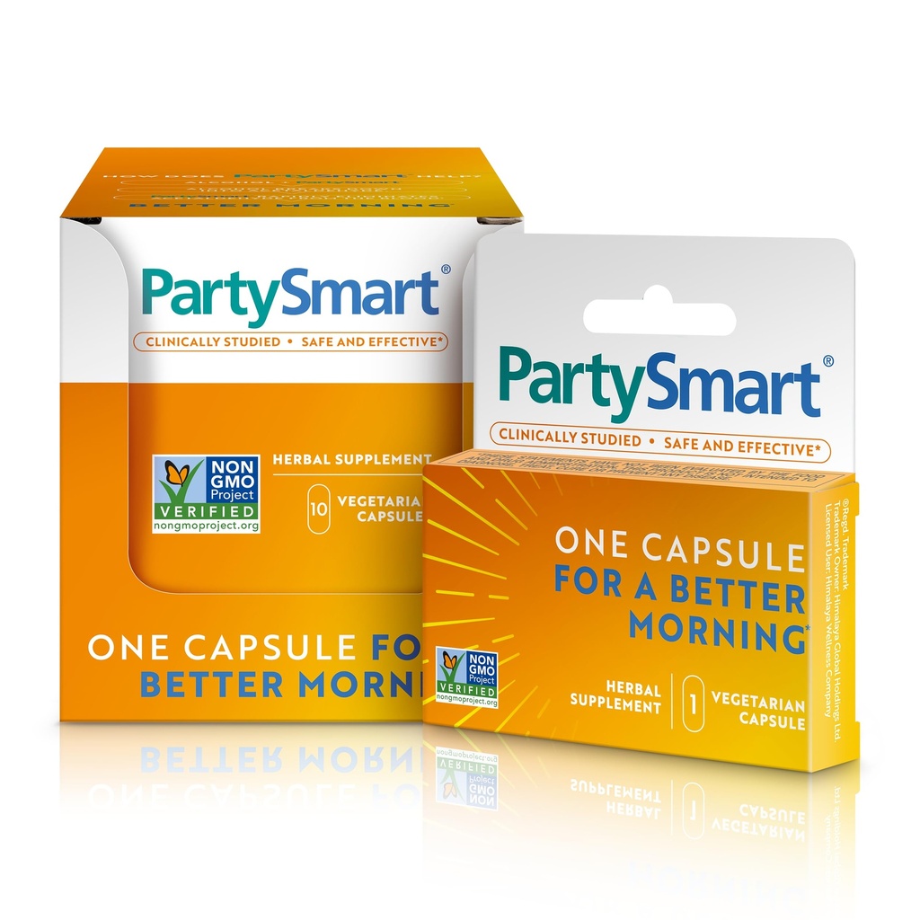 Himalaya PartySmart, 10 개별 캡슐 - 음주 후 더 나은 아침에 대한 알코올 Breakdown Liver 지원 - 식물 기반, 비 GMO, 글루텐 무료, 임상적으로 Studied