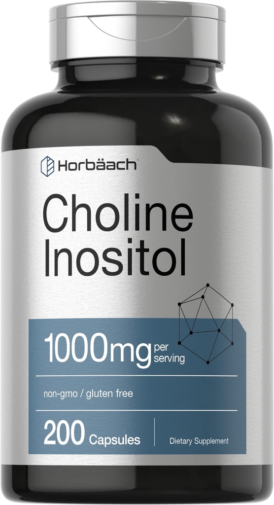 Horbaach Choline Inositol 1000mg 보충 | 200 캡슐 | 비 GMO, 글루텐 무료