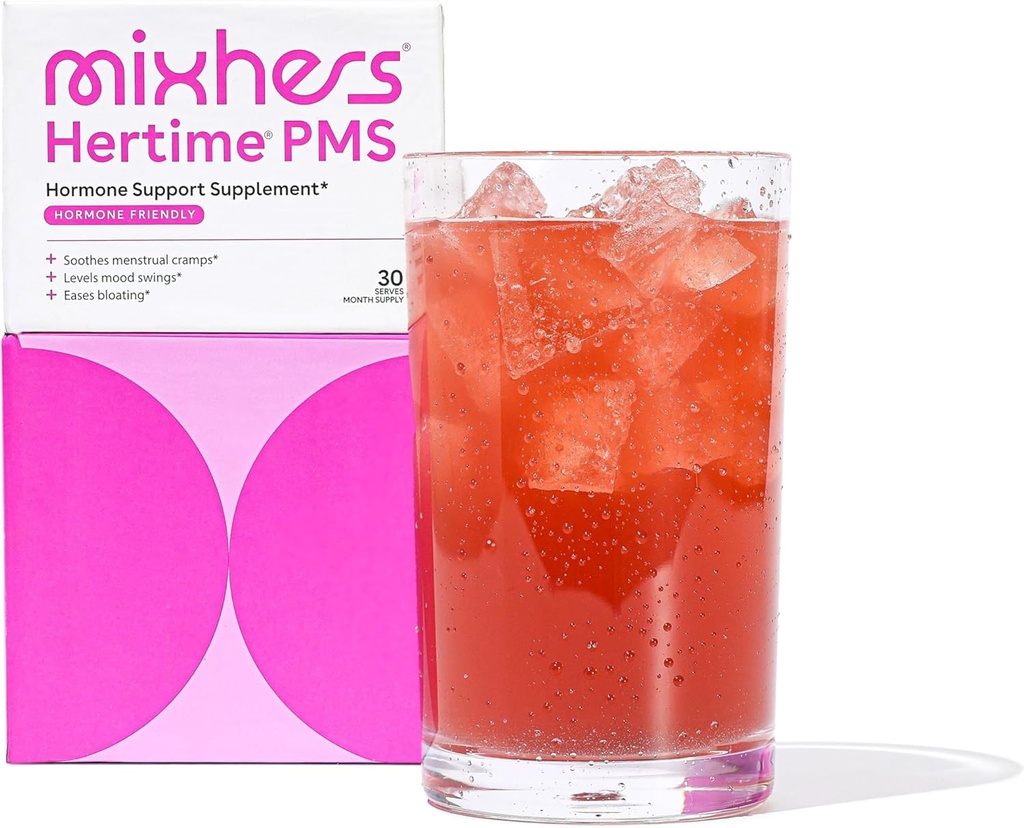 MIXHERS Hertime PMS - 여성을위한 Hormonal 지원 - PMS & Menstrual Comfort - Chasteberry, Peony Roots, Siberian Ginseng - 여성을위한 보충 - 15 음료 패킷 - Sugar Free - Pomegranate Mango