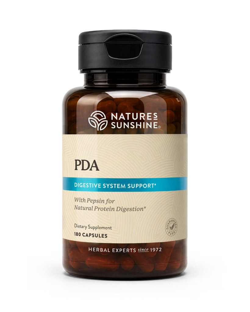 Nature's Sunshine PDA 조합, 180 캡슐 | 소화 기관에서 단백질을 끊는 데 도움이되는 Hydrochloric Acid 및 Pepsin 보충