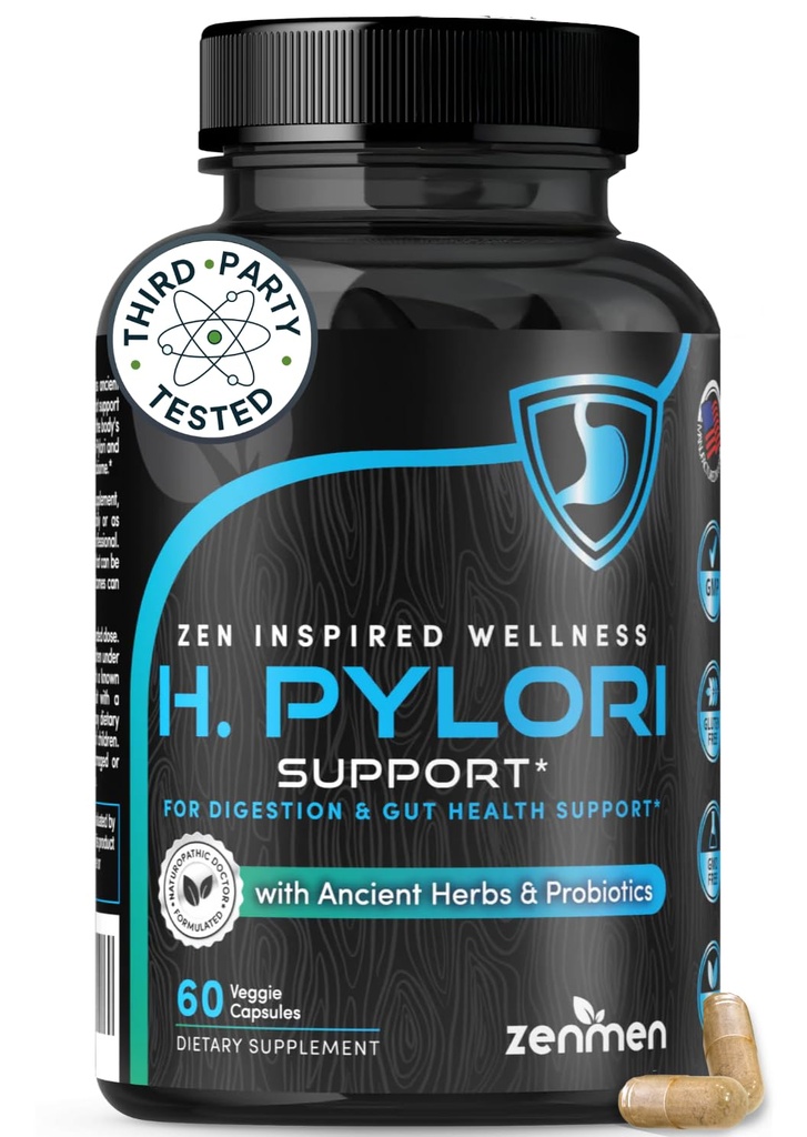 Zenmen H. Pylori 지원 | Digestion & GI Health를 위한 Mastic Gum을 가진 Lactobacillus Reuteri Probiotic - 제 3 자 테스트, 60 Vegan 캡슐, 미국에서 만든