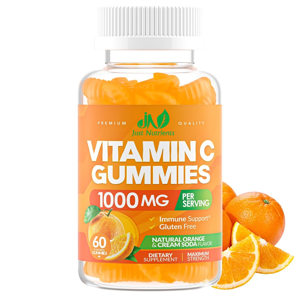 성인 & 아이를 위한 비타민 C Gummies 1000mg – Immune 체계를 위한 아연을 가진 Chewable Multivitamin & 피부 – 오렌지 풍미 – 글루텐 자유로운, 비 GMO, 채식주의자 – 60 Gummies