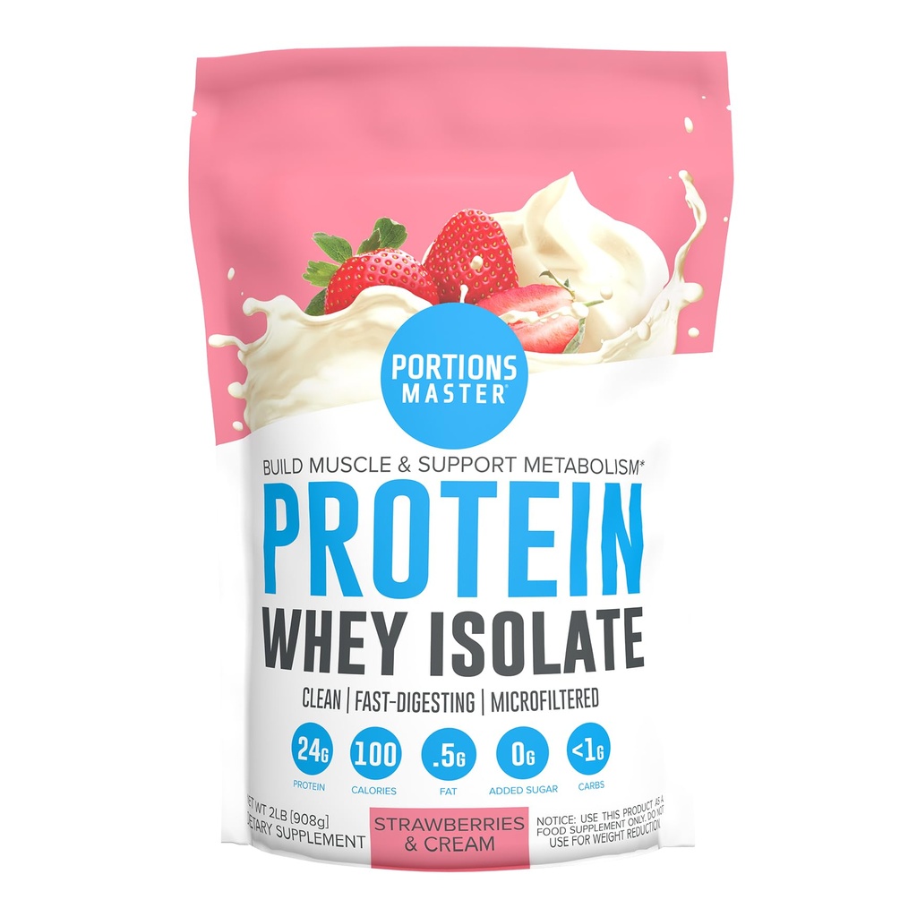 포스 마스터 CFM Whey Isolate Protein Powder, 2 LB, 23g 낮은 Carb, 낮은 지방, 냉간 가공, 빠른 흡수, 근육 성장 및 복구 지원 (딸기 및 크림)