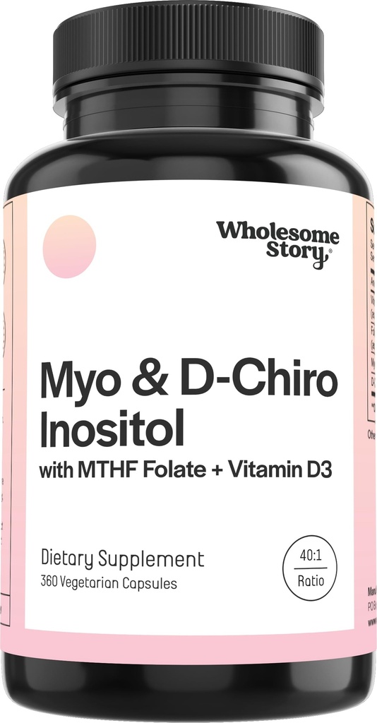 Myo-Inositol & D-Chiro Inositol 캡슐 MTHF, Folate, 비타민 D | Ovarian 기능, 호르몬 균형, & Homocysteine 수준에 대 한 지원 | 여성용 불임 보조 식품 | 360 Count 40:1 비율