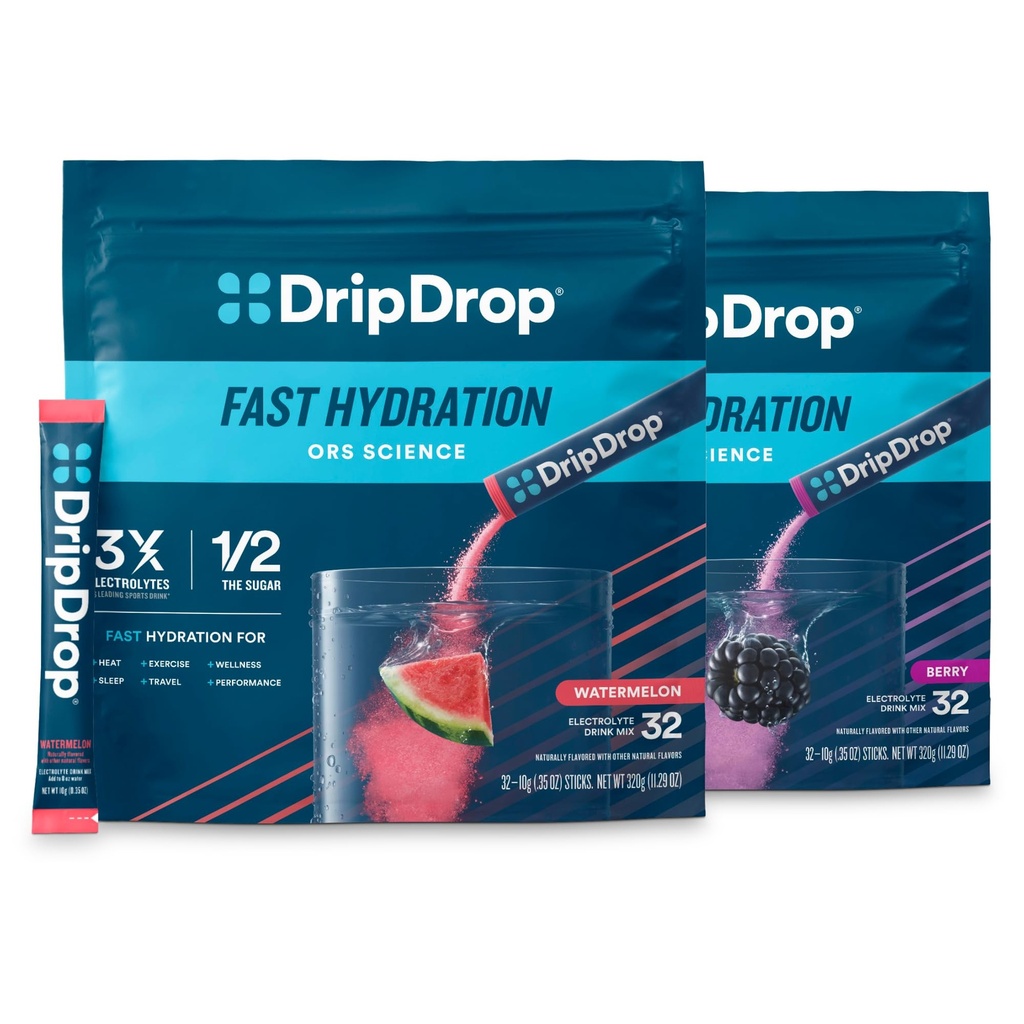 DripDrop Hydration - 전자 분말 패킷 - 수박 & 베리 - 64 개