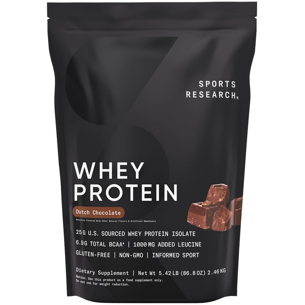 스포츠 연구 Whey Protein - Lean Muscle Building & Workout Recovery 용 스포츠 영양 Whey Isolate Protein Powder - 5 lb Bag Bulk Protein Powder 25g / 서빙 - 네덜란드 초콜릿, 60 서빙