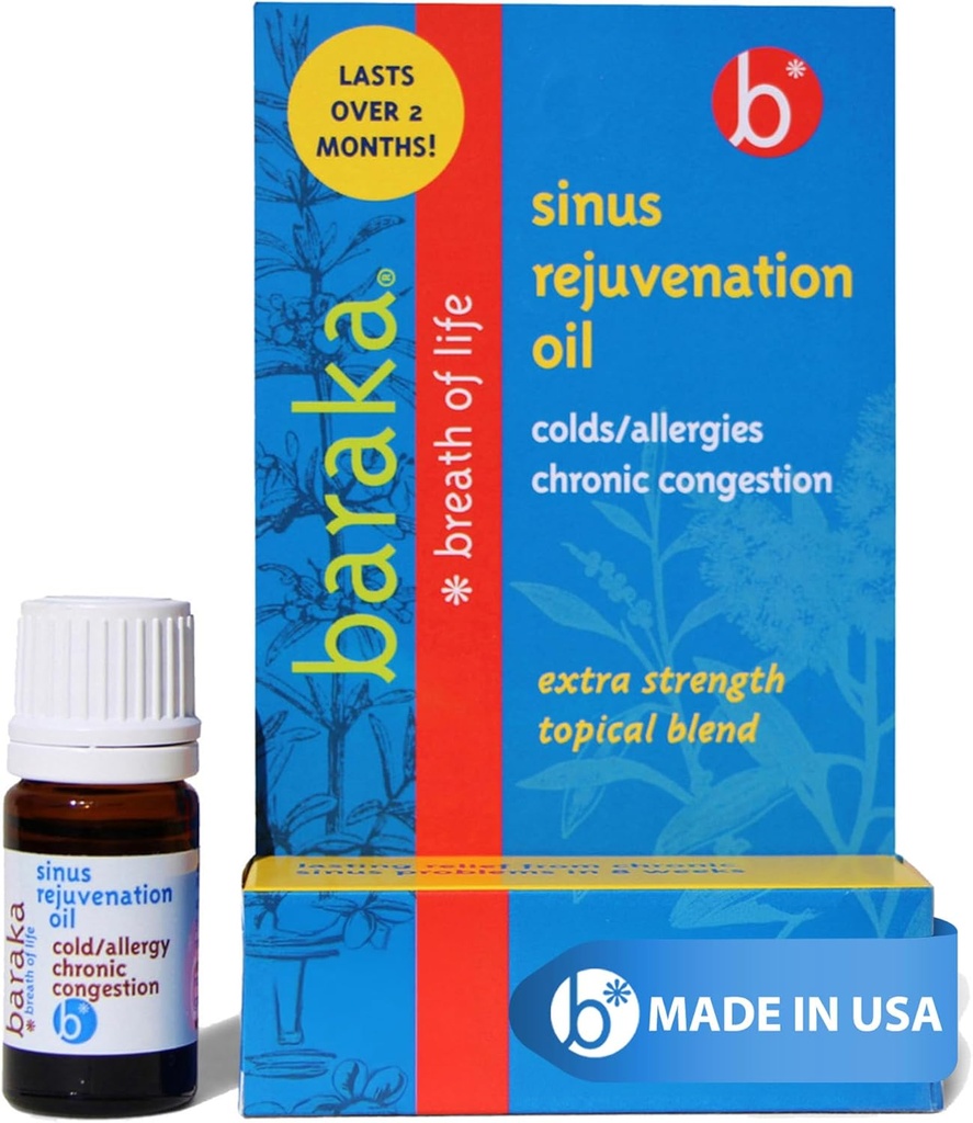 Baraka Sinus Rejuvenation Oil – Clear Nasal Breathing, Eases Sinus Pressure, & Offer Relaxing Nasal Health Support의 6 유기 정유 혼합 | 매일 사용 가능 – 4ml (1-Pack)