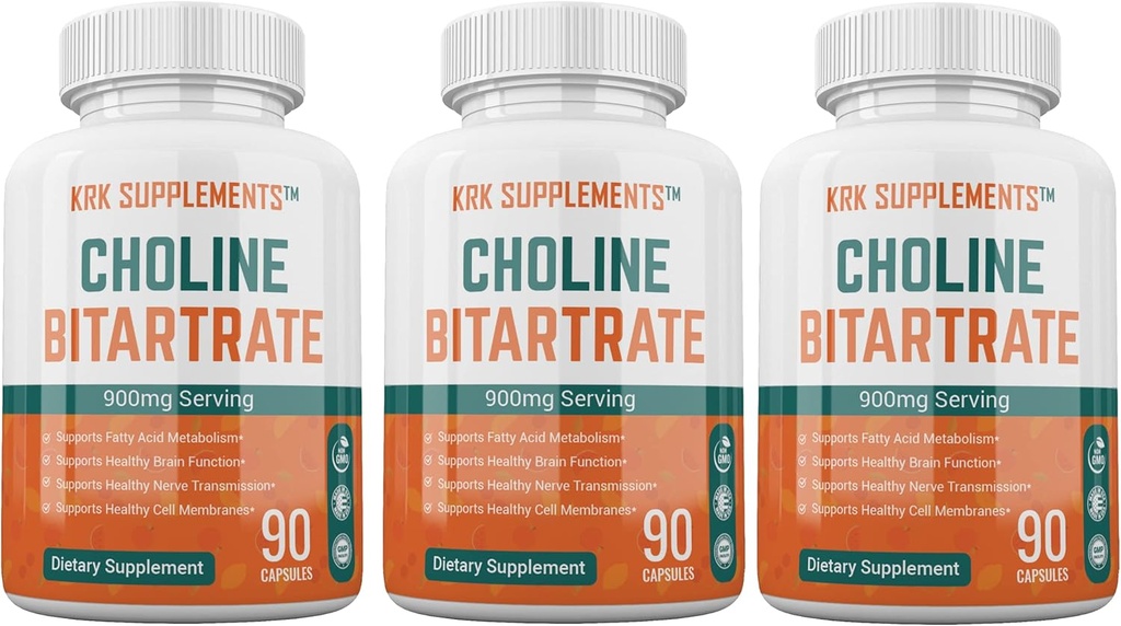 3 병 Choline Bitartrate 900mg per 서빙 270 총 캡슐 KRK 제품 설명