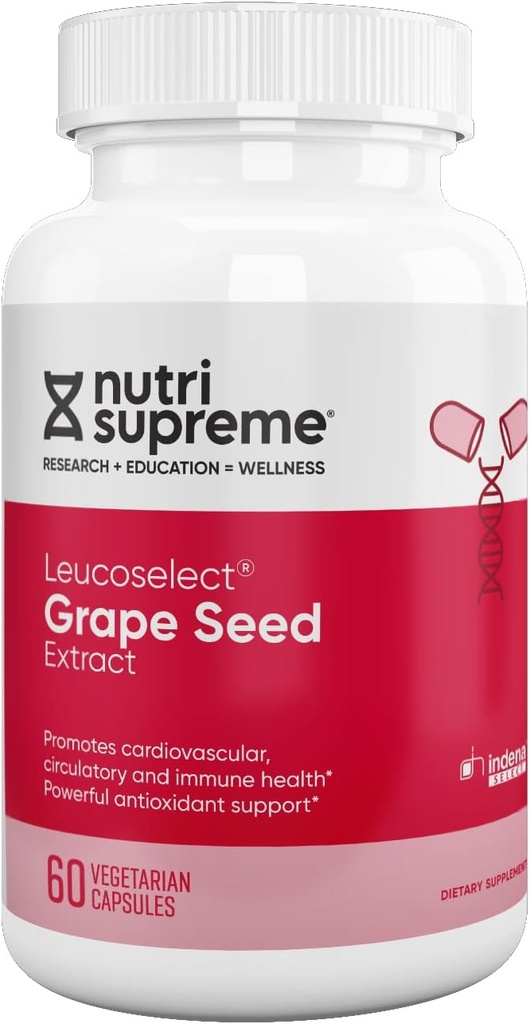 Nutri Supreme Grapeseed Extract Leucoselect, Super Antioxidant Support, 심혈관 건강, Kosher 인증 60 캡슐 폴리 페놀