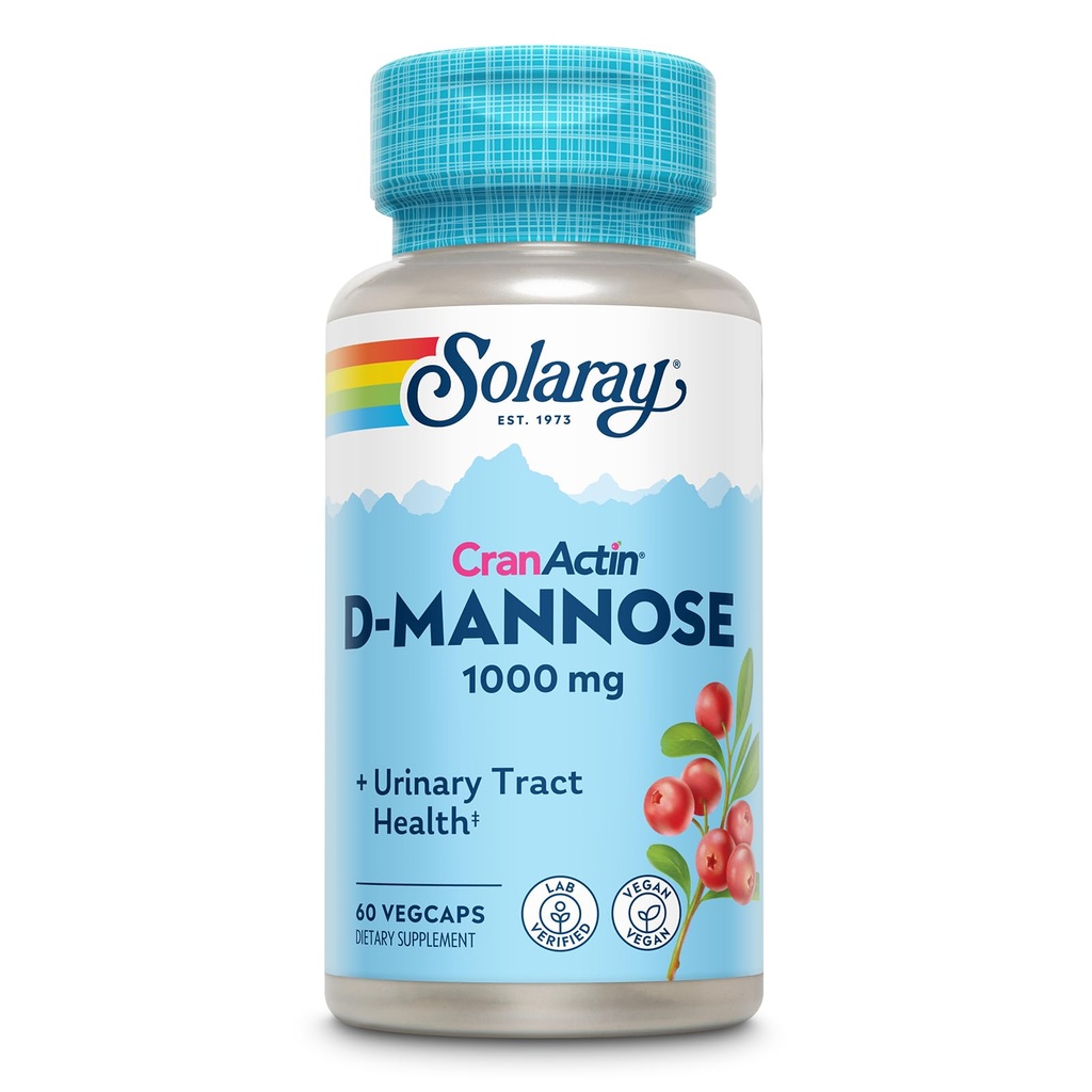 CranActin Cranberry Extract를 가진 Solaray D-Mannose 1000mg - 비타민 C를 가진 D Mannose Cranberry 보충교재 - Urinary Tract와 Bladder 건강을 지원하십시오 - 채식주의자, 60 일 보증, 30의 서빙, 60의 VegCaps
