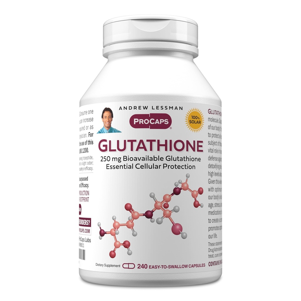 ANDREW LESSMAN Glutathione 250 mg - 240 캡슐 - 강력한 산화 방지제, 산화 스트레스 감소. Bioavailable는, 세포, 조직, 조직을 보호합니다. 면역력 향상 간편한 캡슐.
