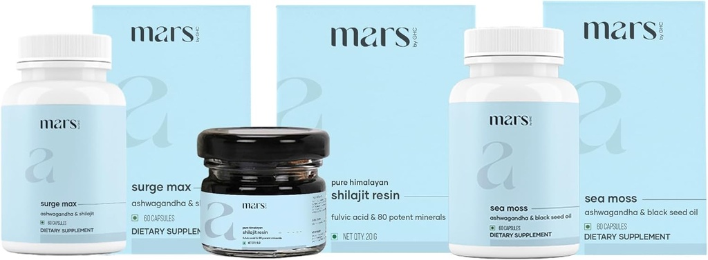 Mars by GHC Performance Plus Combo | Surge Max Caps, Pure Himalayan Shilajit Resin, Black Seed & Natural Sea Moss Capsules | 에너지, 체력 및 전체 웰빙 지원 | 1 팩