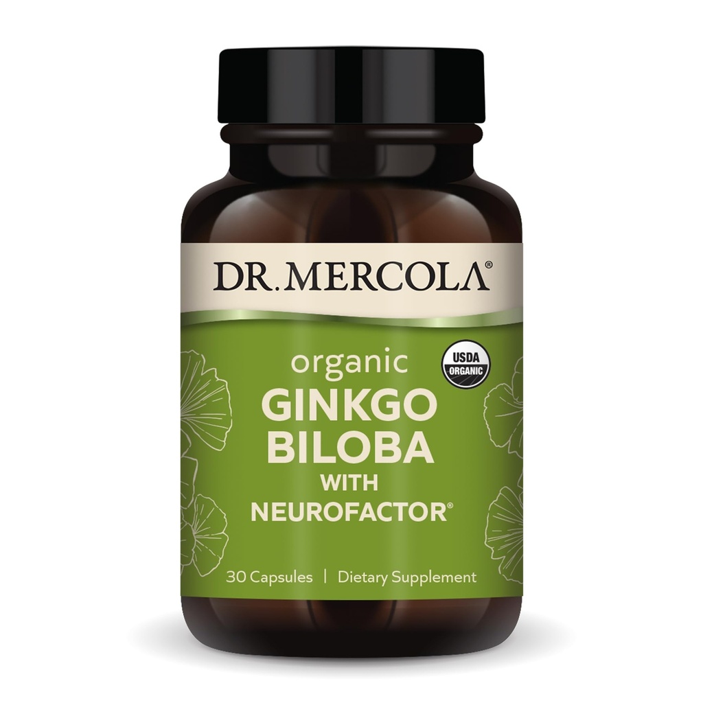 Dr. Mercola Organic Ginkgo Biloba with NeuroFactor - 지원 뇌 건강 - 표준화 된 Ginkgo 잎 추출물 - 폴리 페놀 - 리치 커피 과일 - 30 캡슐