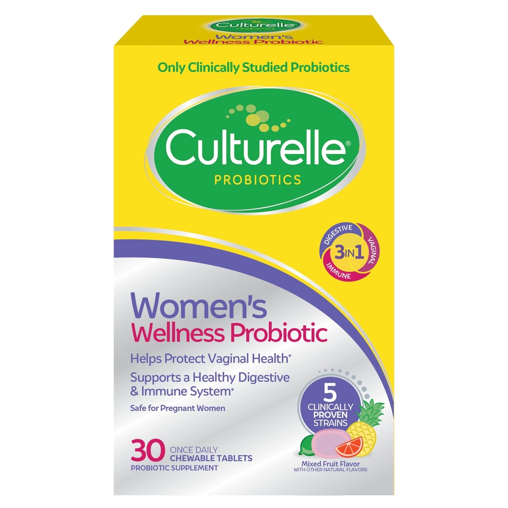 Culturelle Women 's Wellness, 여성을위한 매일 Chewable Probiotics - Digestive, Vaginal 및 Immune Health, Occasional Diarrhea, Gas & Bloating - Non-GMO - 30 카운트 지원