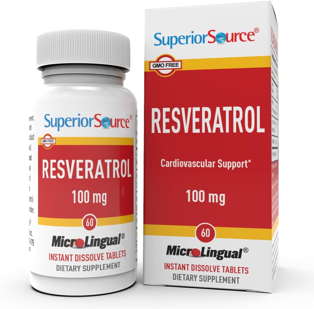 우수한 근원 Resveratrol 100 mg - 건강한 시효를 위한 규정식 보충교재 - 지원 뇌 & 심장 건강 - 비 GMO & 글루텐 자유로운 - 60 MicroLingual 즉시 녹은 정제