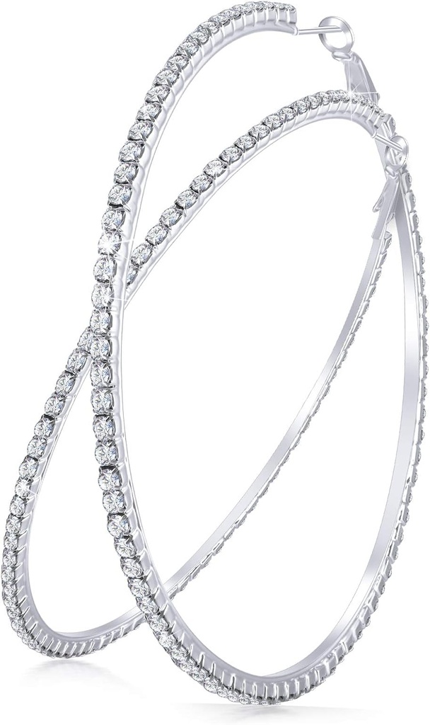 큰 Rhinestone Hoop 귀걸이 빛나는 크리스탈 Rhinestone Dangle 큰 Hoop 귀걸이 여성 결혼식 Favor, 80 mm