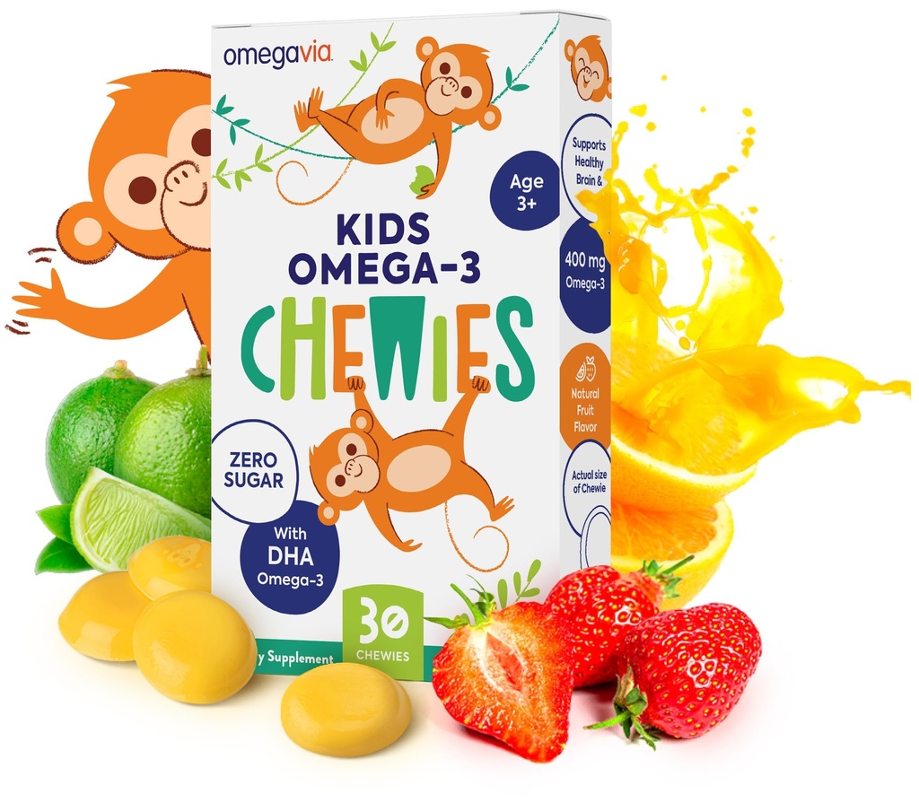 Omega 3 Gummies - 매우 높은 DHA Chewable 젤 거미 - 아이를 위한 Omega 3는 뇌 & 눈 건강을 지원합니다 - 설탕 자유로운 자연적인 과일 풍미 - 아이 오메가 3 물고기 기름 구미 (30 조사)