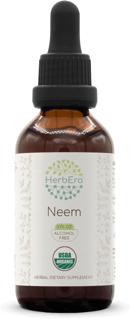 HerbEra Neem B60 알코올 무료 초본 추출물 Tincture, 농축 액체 드롭 자연 USDA 유기 (Azadirachta Indica) 건조 잎 (2 fl oz)