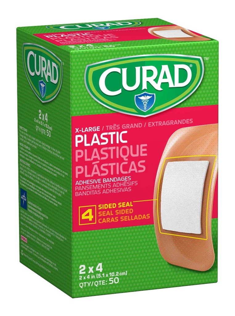 CURAD 플라스틱 접착성 붕대 2" x 4", 자연적인 고무 유액, 600의 팩에서 만드는