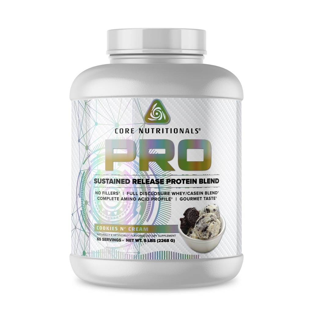 Core Nutritionals Pro Sustained Release Whey Protein Blend | Digestive Enzymes | 25g Protein, 2g Carbs | 필러 | 5 파운드 (쿠키 N 크림)