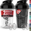 VELOMIX -2 Pack- 20 oz Protein Shaker Bottles for Protein Mixes - 2x Wire Whisk | 단백질 쉐이크 및 사전 운동 용 누출 방지 쉐이커 컵 | 단백질 쉐이커 병 팩 (블랙 / 투명)