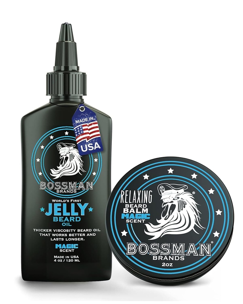 Bossman Jelly Beard Oil for Men & Beard Balm for Men Combo - Softens, Tames Moisturizes & Conditions - 매직 냄새 - 천연 성분 및 미국에서 만든