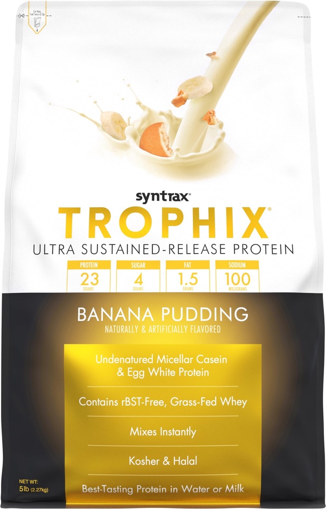 Syntrax 영양 Trophix, Ultra Sustained-Release Protein Powder Blend, 바나나 푸딩, 5 파운드.